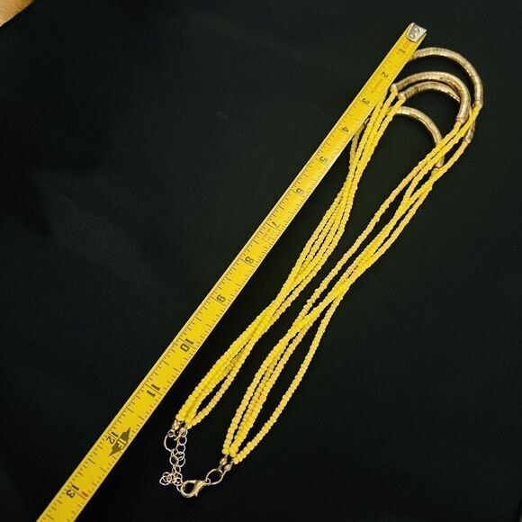 Beautiful Yellow Brassy Tone Multi Strand Seed Beads Statement Necklace 1562 - Picture 11 of 13